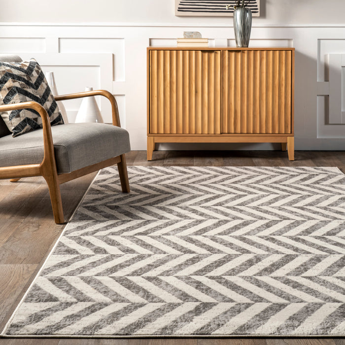 Beige Chevron Stripes Area Rug for Living Room