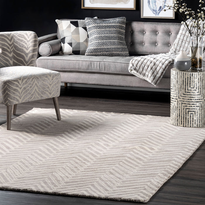 Beige Chevron Wool Area Rug for Living Room and Bedroom