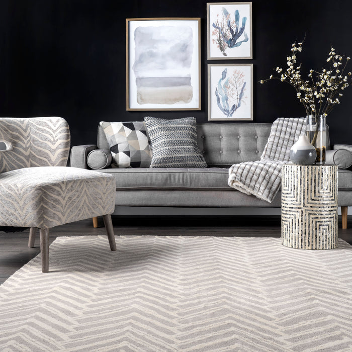 Beige Chevron Wool Area Rug for Living Room and Bedroom