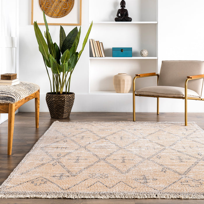 Beige Cotton Trellis Area Rug 160x230 cm