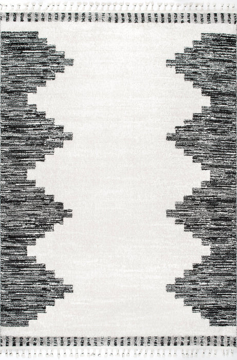 Beige Crenellated Diamonds Area Rug with Tassels