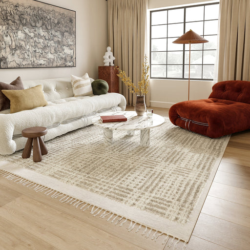 Beige Crosshatch Shag Area Rug 120x180 cm