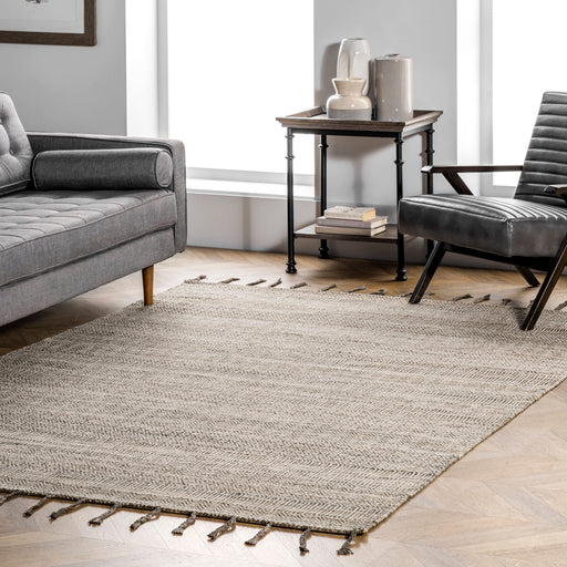 Beige Diamond Chevron Area Rug with Tassels