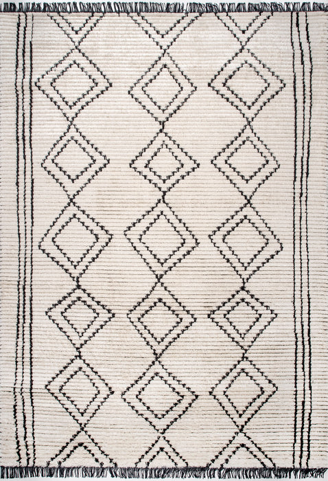 Beige Diamond Pattern Tasseled Area Rug 160x230 cm