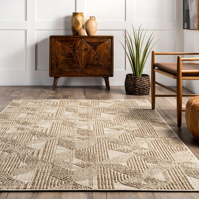 Beige Diamond Striped Area Rug for Living Room Decor