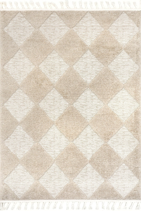 Beige Diamond Tasseled Area Rug 140x200 cm