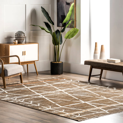 Beige Distressed Trellis Area Rug 140x200 cm