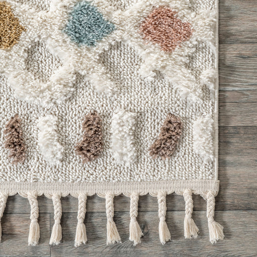 Beige Dotted Trellis Area Rug for Nursery and Playroom