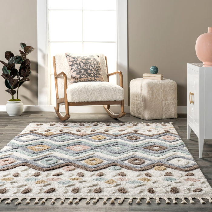 Beige Dotted Trellis Area Rug for Nursery and Playroom