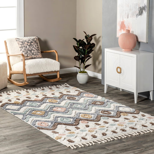 Beige Dotted Trellis Area Rug for Nursery and Playroom