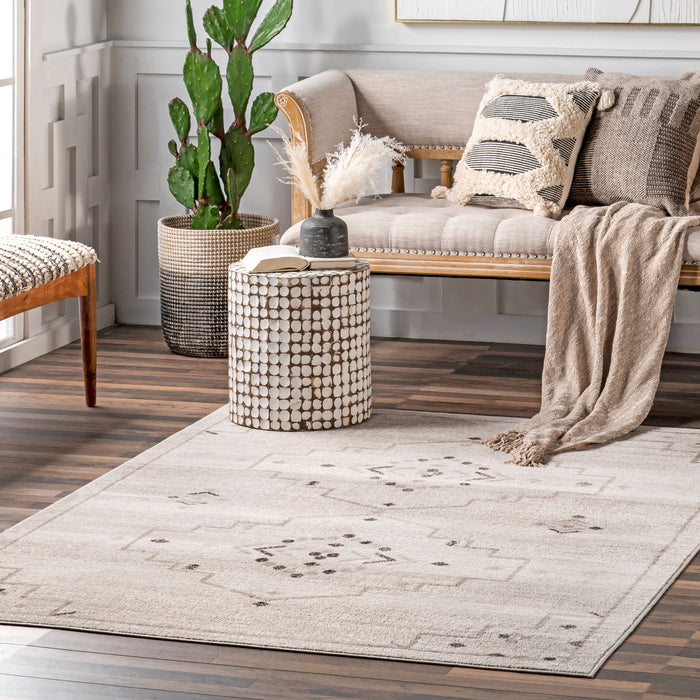 Beige Esther Illustrations Area Rug for Living Room