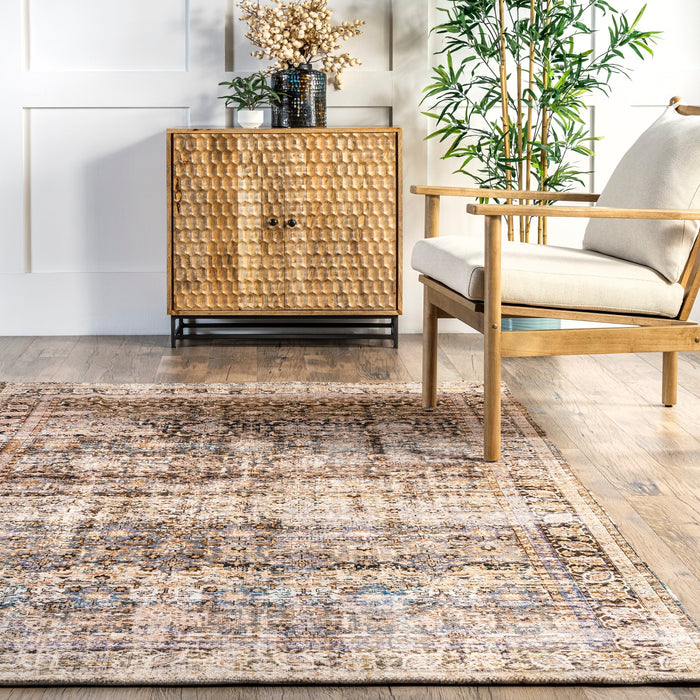 Beige Faded Area Rug with Bold Pattern for Home Decor