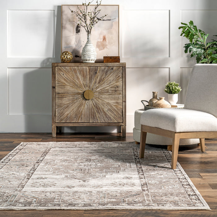 Beige Faded Medallion Area Rug 160x230 cm