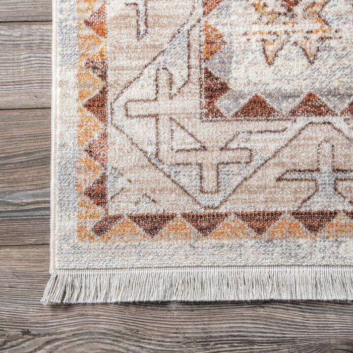 Beige Faded Native Panels Area Rug 160x230 cm