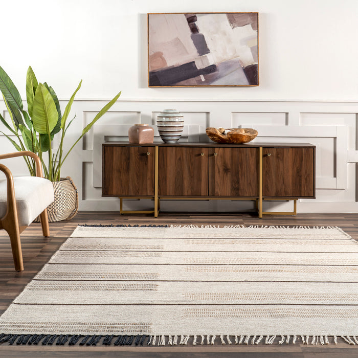 Beige Faded Wool Area Rug for Cozy Living Spaces