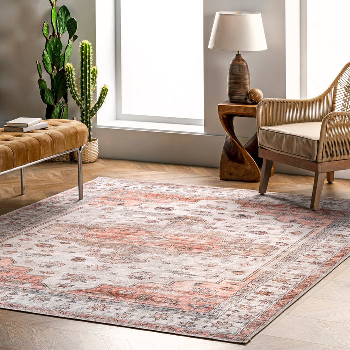 Beige Francis Cartouche Medallion Washable Area Rug 160x230 cm