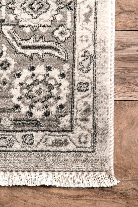 Beige Fringe Area Rug with Persian Motif for High Traffic Areas