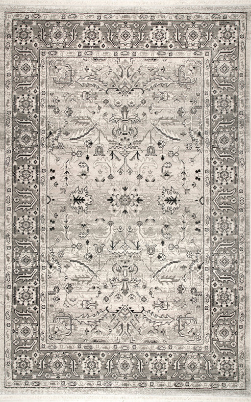 Beige Fringe Area Rug with Persian Motif for High Traffic Areas