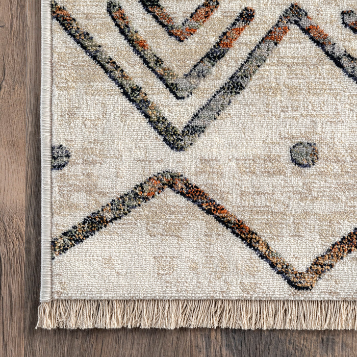 Beige Fringed Area Rug With Bohemian Design