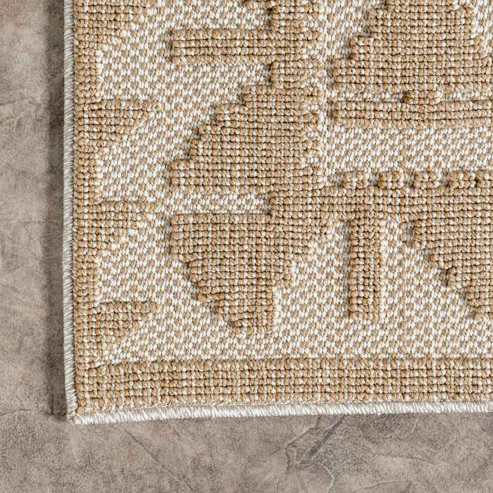 Beige Geometric Area Rug For Indoor And Outdoor Use