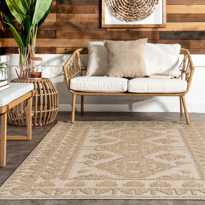 Beige Geometric Area Rug For Indoor And Outdoor Use