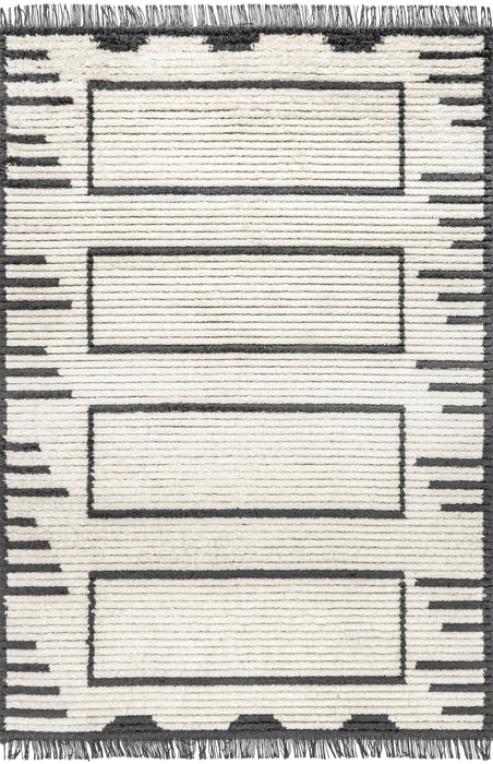 Beige Geometric Fringe Area Rug for Living Room