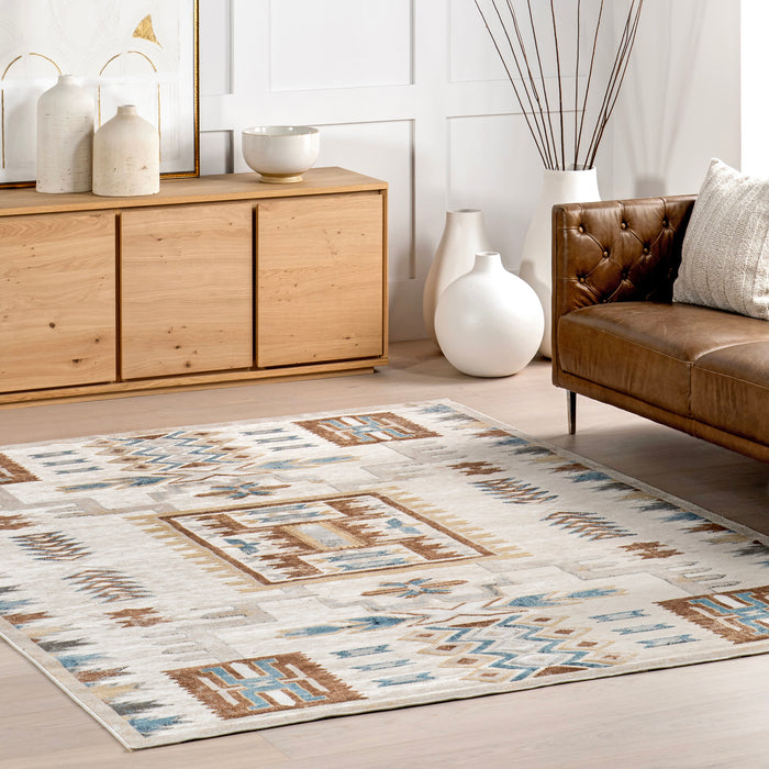 Beige Geometric Machine Washable Area Rug 120x180 cm