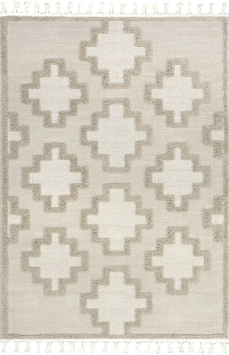 Beige Geometric Tasseled Area Rug 160x230 cm