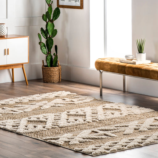 Beige Geometric Textured Area Rug 120x180 cm