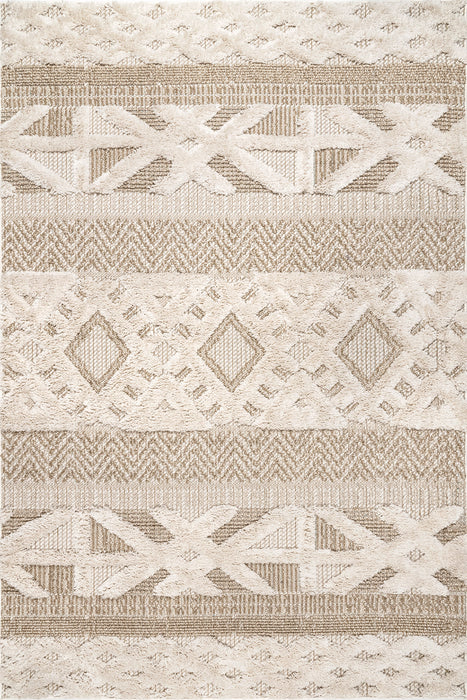 Beige Geometric Textured Area Rug 120x180 cm