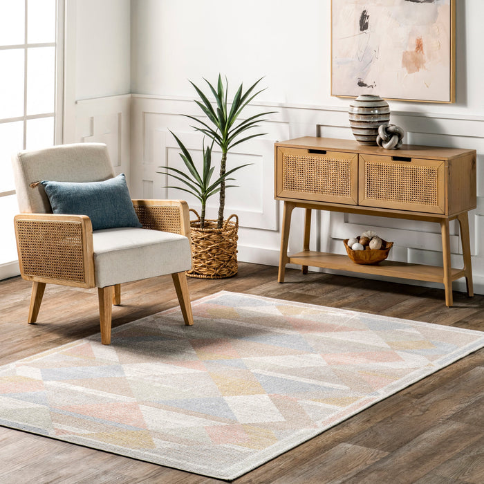 Beige Geometric Washable Area Rug for Home Decor