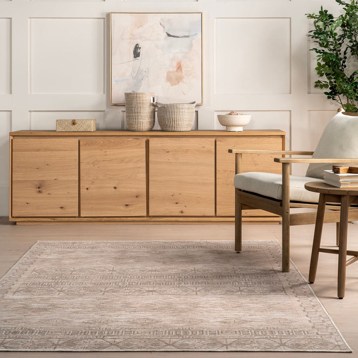 Beige geometrinen pestävä matto Home sisustukseen