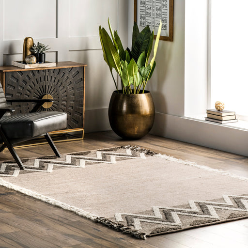 Beige Geometric Wool Area Rug 160x230 cm