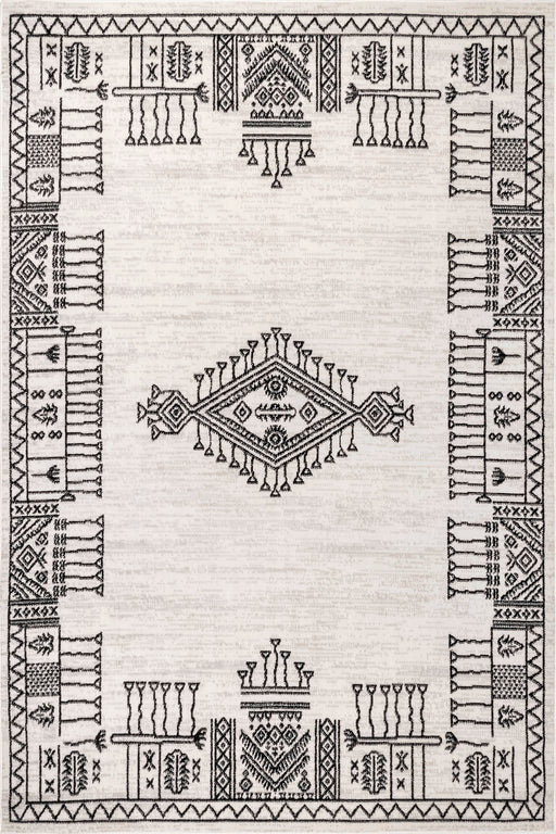 Beige Graphic Area Rug With Ornate Border Design