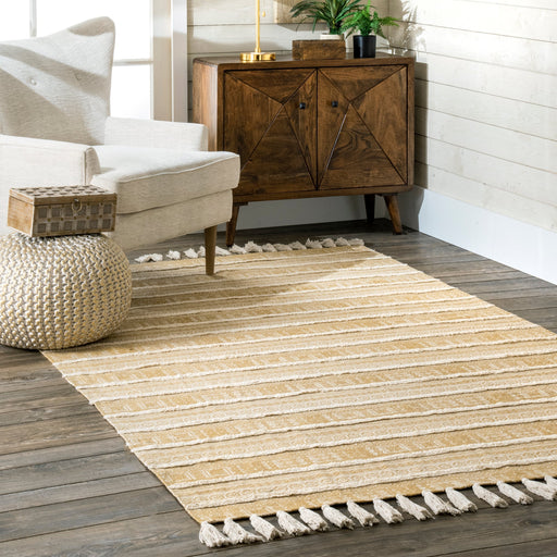 Beige Greek Stripes Cotton Area Rug 150x240 cm