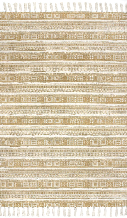 Beige katoenen vloerkleed met Griekse strepen 150x240 cm