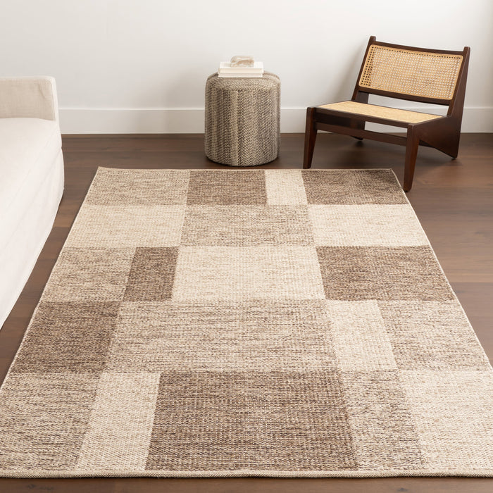 Beige Handmade Checkered Area Rug 160x230 cm