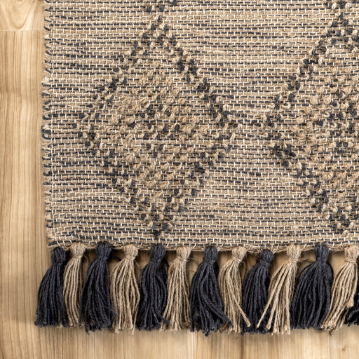 Beige Handmade Harlequin Rug with Tassels