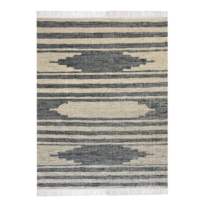 Beige Handwoven Leather Geometric Texture Area Rug