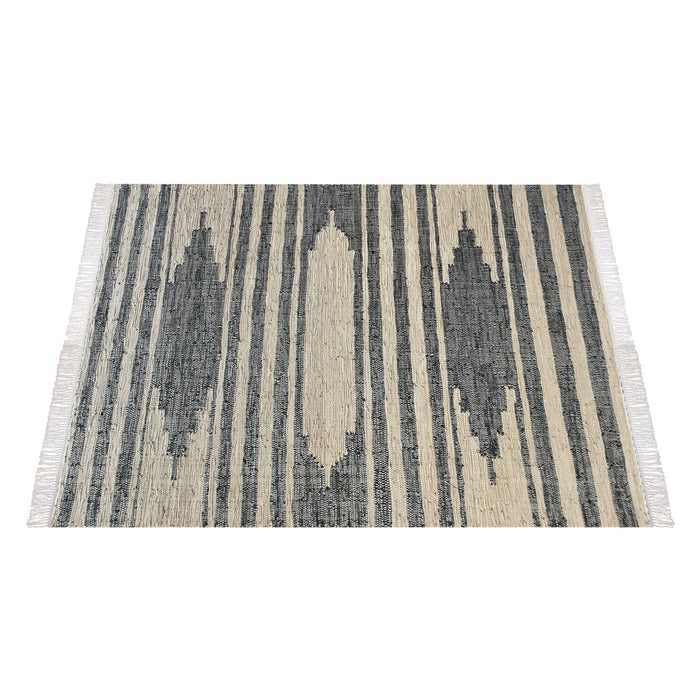 Beige Handwoven Leather Geometric Texture Area Rug