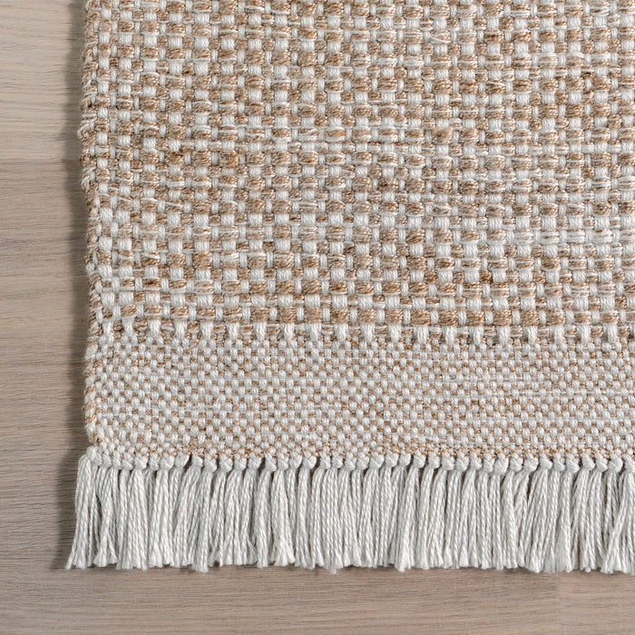 Beige Handwoven Wool Polyester Fringed Area Rug