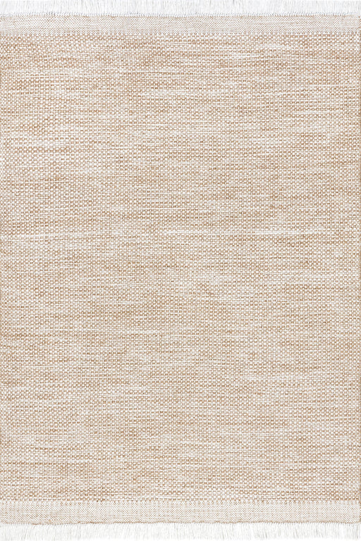 Beige Handwoven Wool Polyester Fringed Area Rug