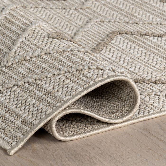 Beige High Low Diamond Indoor Outdoor Area Rug 152x244 cm