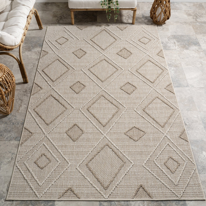 Beige High Low Diamond Indoor Outdoor Area Rug 152x244 cm