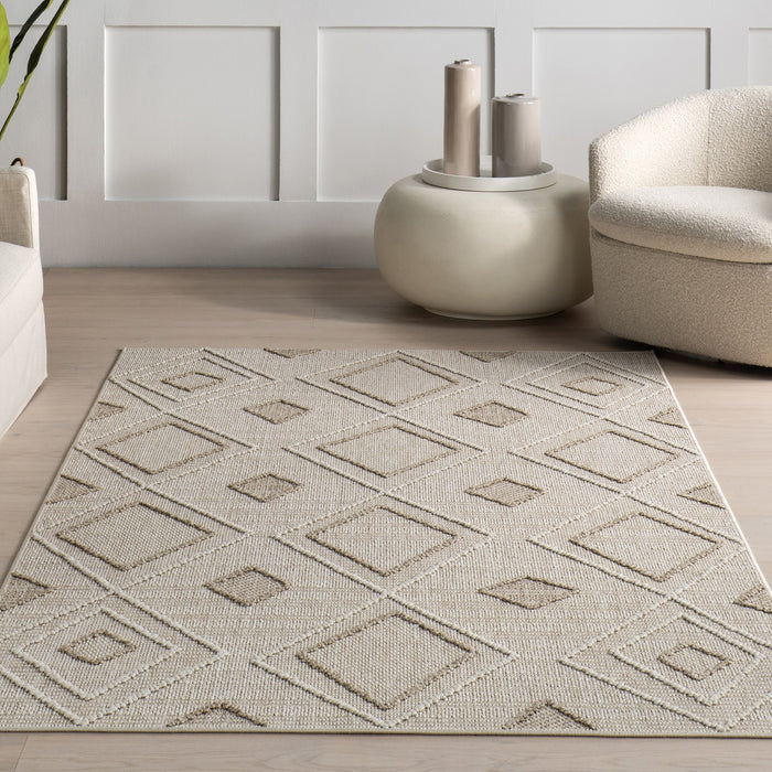 Beige High Low Diamond Indoor Outdoor Area Rug 152x244 cm