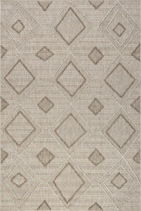 Beige High Low Diamond Indoor Outdoor Area Rug 152x244 cm