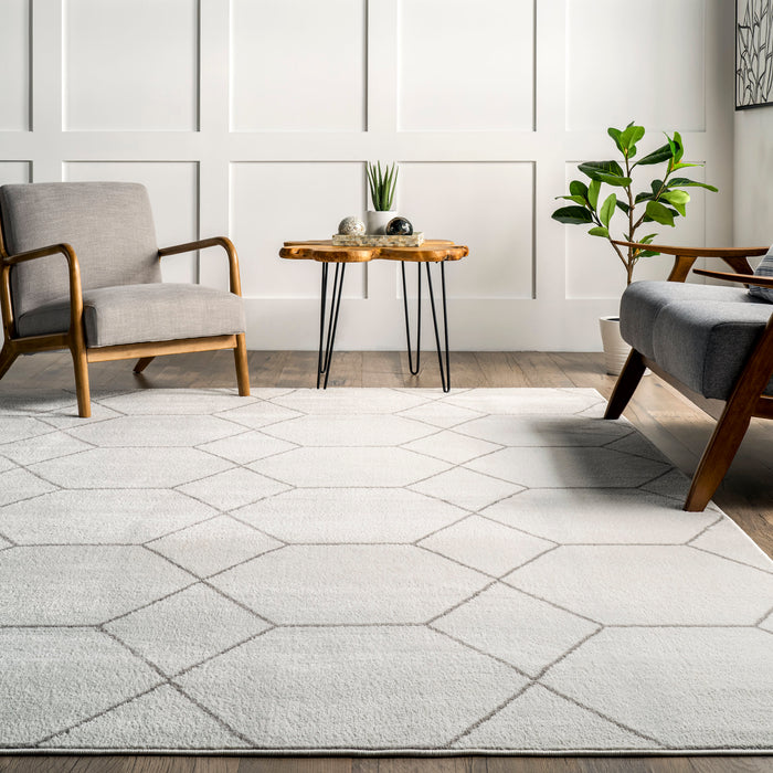 Beige Honeycomb Trellis Area Rug for Modern Decor