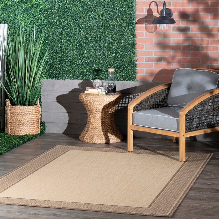 Beige Indoor Outdoor Area Rug With Monochrome Border