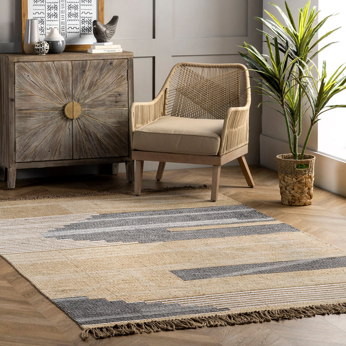 Beige Jute Area Rug With Tassels 150cm X 200cm