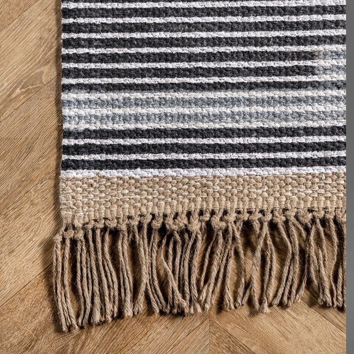 Beige Jute Area Rug With Tassels 150cm X 200cm